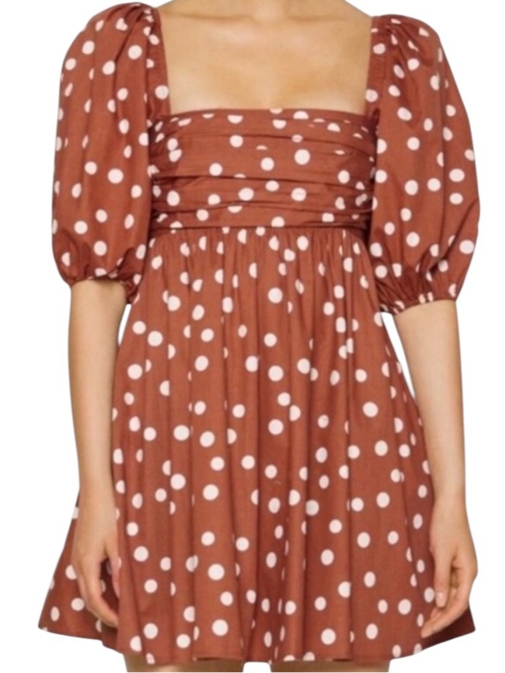 Abercrombie Emerson Dress Puff Sleeve Mini Dress Rust White Polka Dot XL Tall - Picture 10 of 10